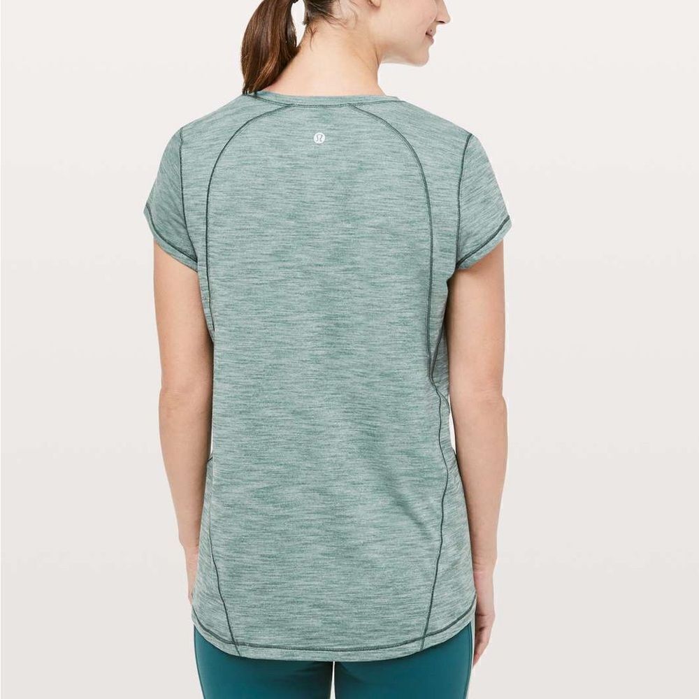 Lululemon Another Mile Short Sleeve Heathered Green Smoke Sz 4